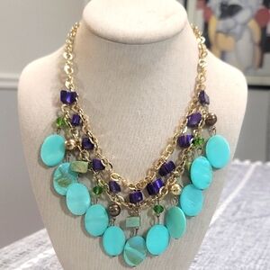 Erica Lyons Turquoise Purple Dyed Shell Necklace Gold Tone Signed